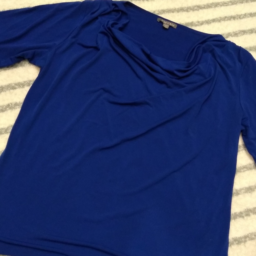 Roz & Ali Blue Cowl-Neck 3/4-Sleeve Shirt